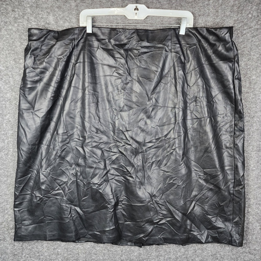 Eloquii Skirt Women 28 Black Faux Leather Pencil‎ Mini Back Zip Solid Edgy Chic